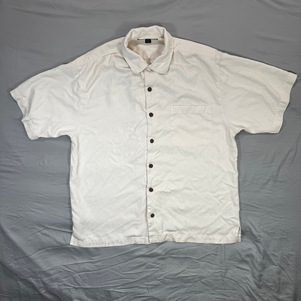 Tommy Bahama Silk Short‎ Sleeve Button Up Shirt Paradise Beach Graphic Men's M